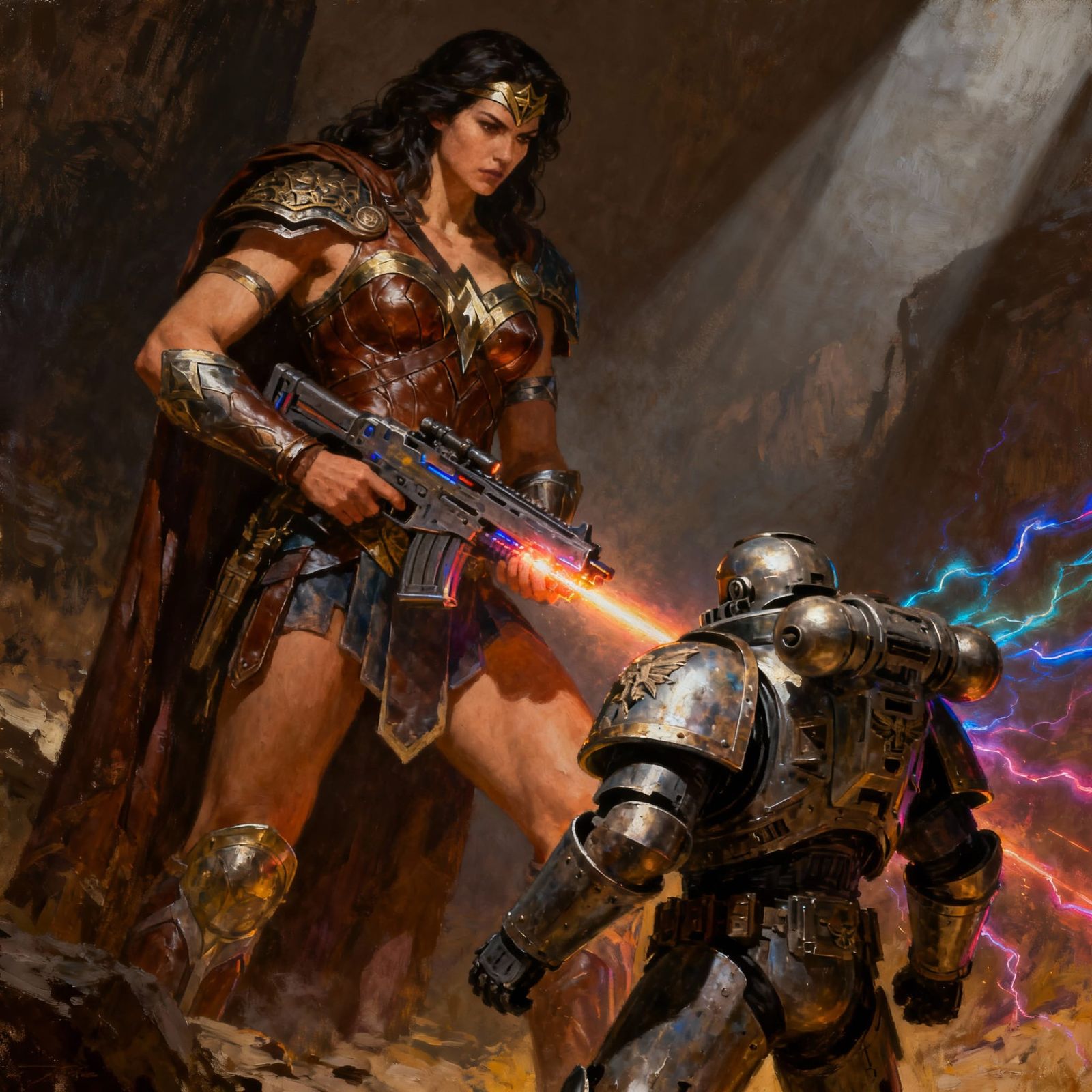 Amazon Warrior With Laser Rifle vs Space Marine