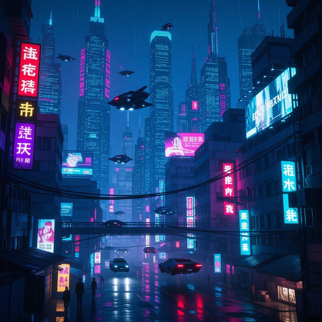 Futuristic Cyberpunk Cityscape of Humanity's Rebirth
