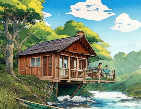 Twilight Fishing Hut Ink Drawing