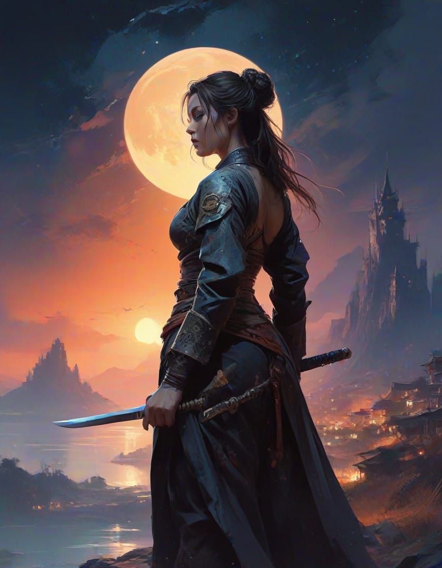 Epic Samurai Warrior Shines in Cosmic Night Sky