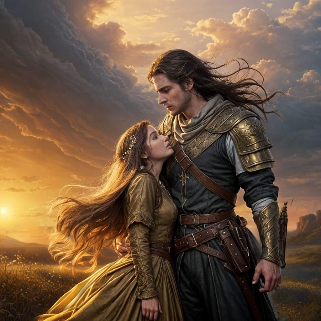 Regency Couple in Romantic Golden Hour Scene