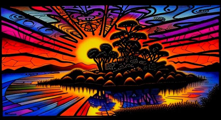 Sunset in Zentangle Aboriginal Style