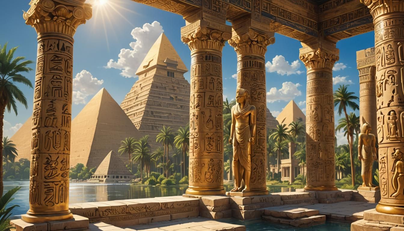 Radiant Egyptian Temples and Pyramids in Sunlight