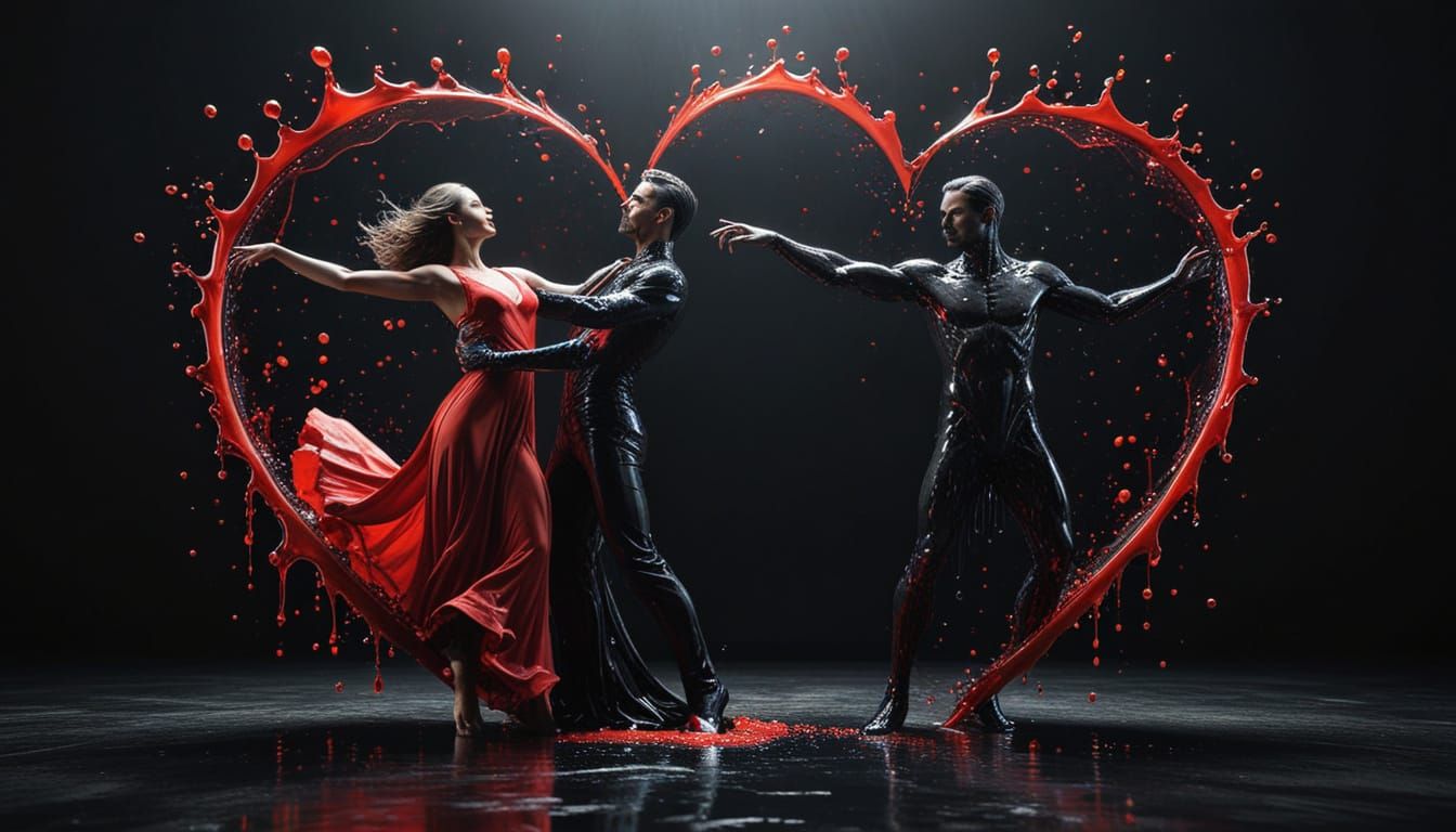 Dancing Couple Forming Heart in Abstract Digital Art