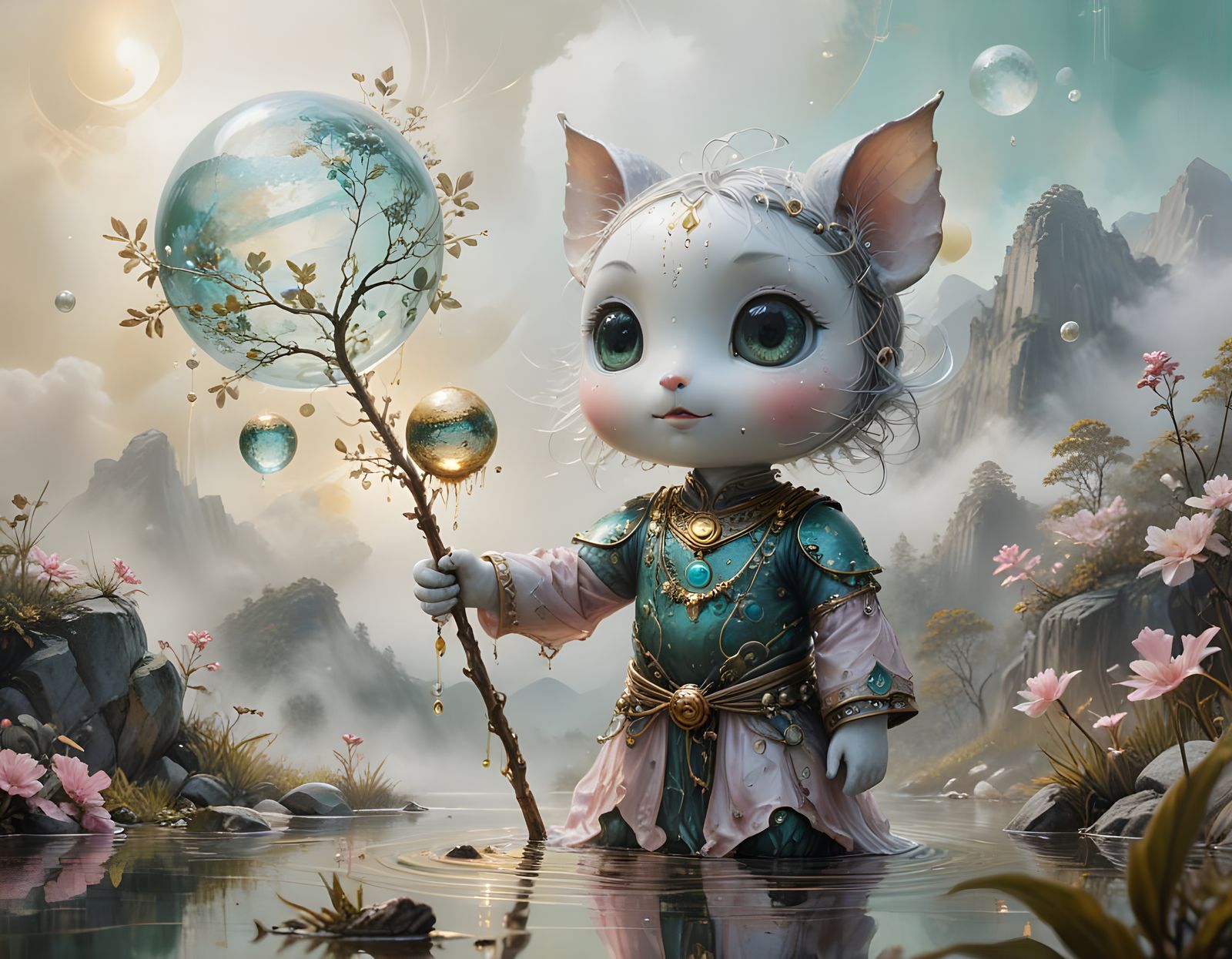 Divine Justice Miracle in Mystical Bioluminescent Landscape