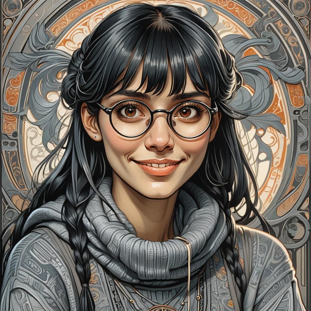 Art Nouveau Portrait of a Shy Young Woman