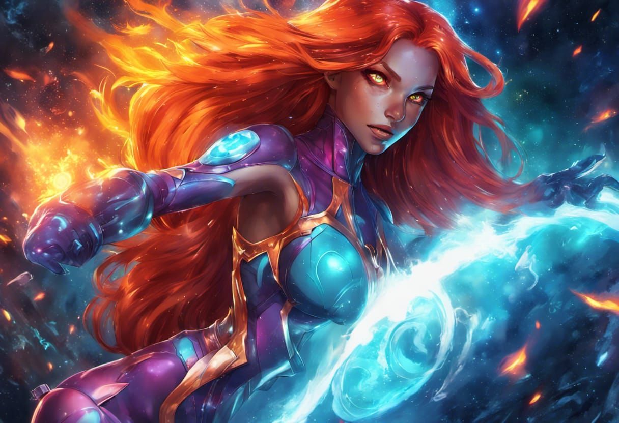 Starfire in Space with Fiery Hair