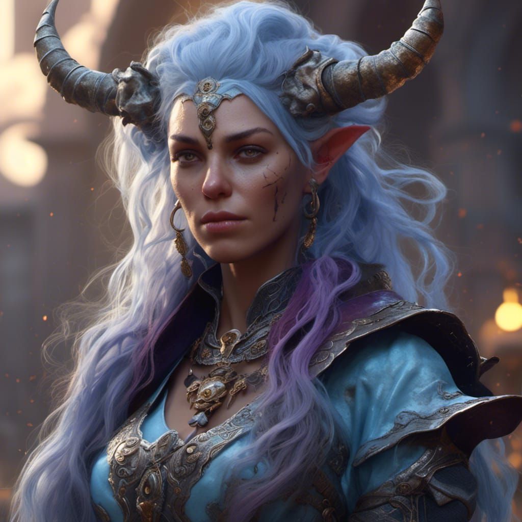 Beautiful Tiefling Cleric in Dark Fantasy Style