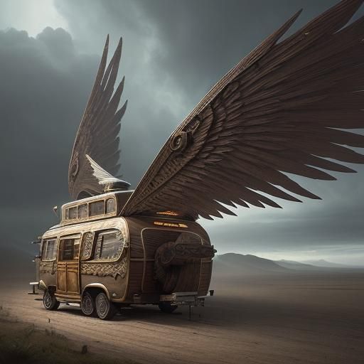 Retro Caravan with Wooden Wings: Digital Matte Painting