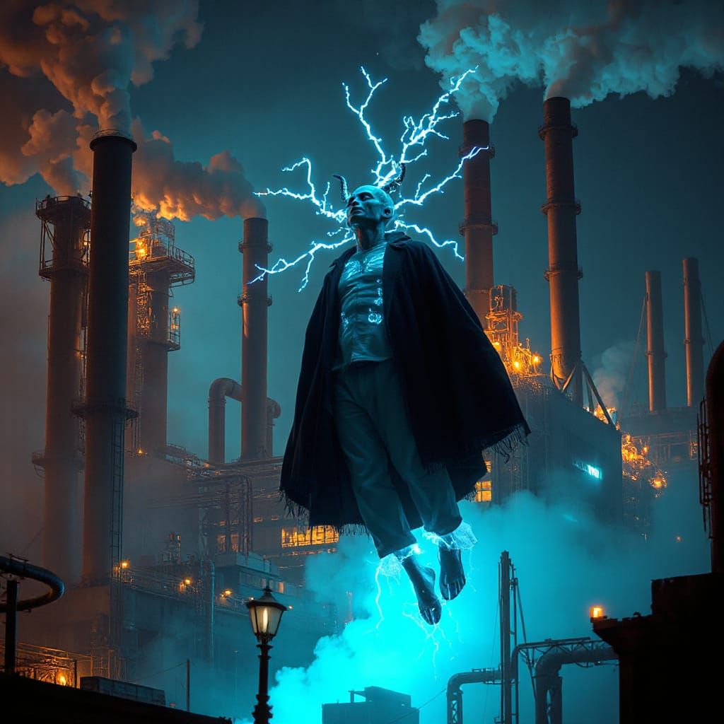 Ethereal Soul in Steampunk Factory, Dark Surrealism