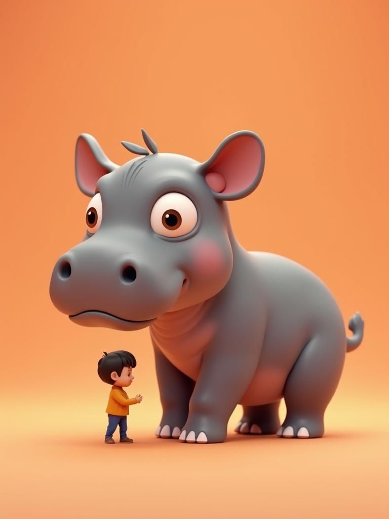 Baby Hippo Portrait in Plush, Hyper-Realistic Style