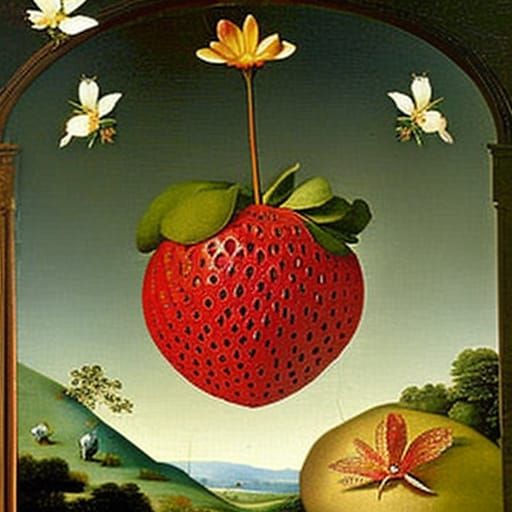 Surreal Strawberry Inspired by Bosch and Munch