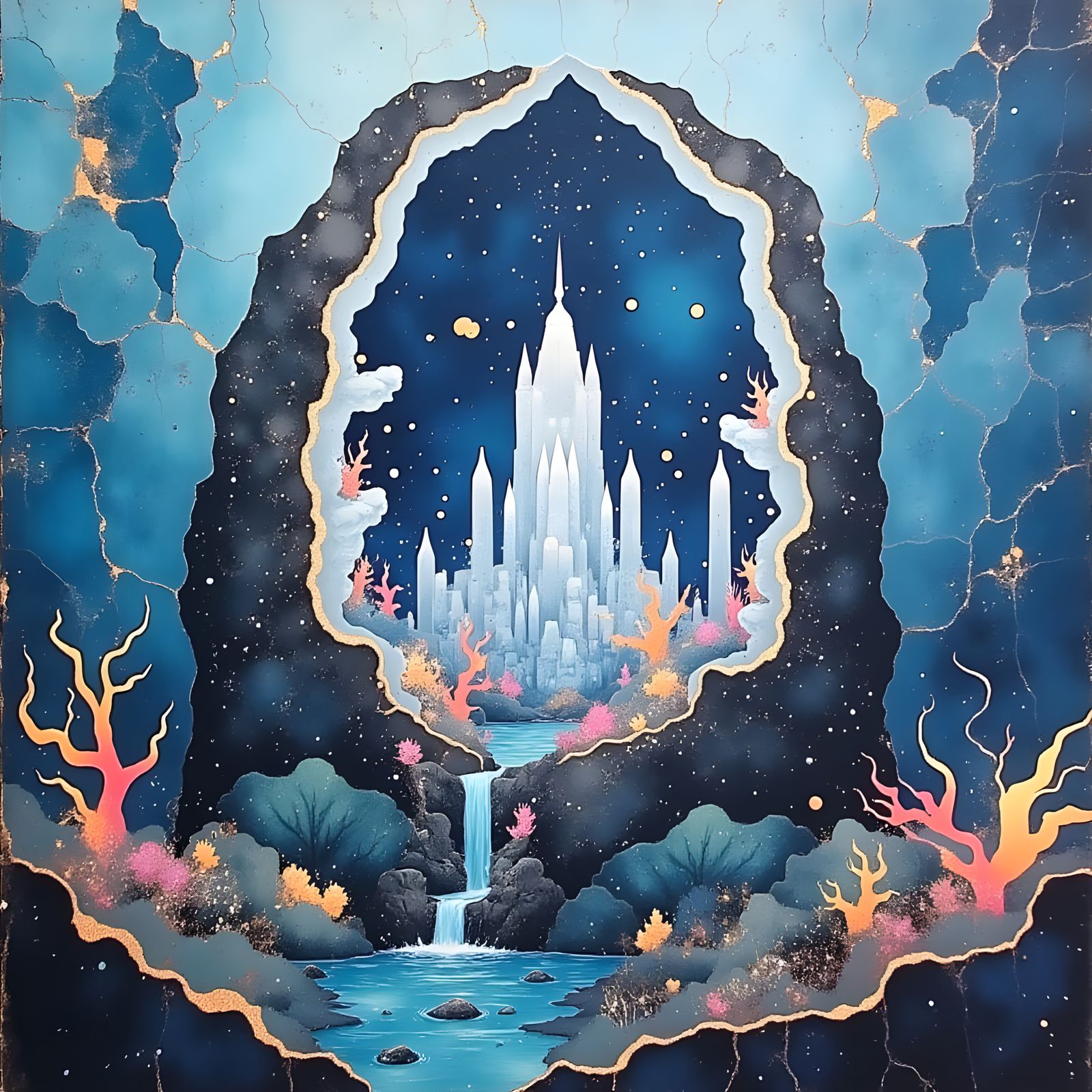 Bioluminescent Coral Reef City in Geode Lair