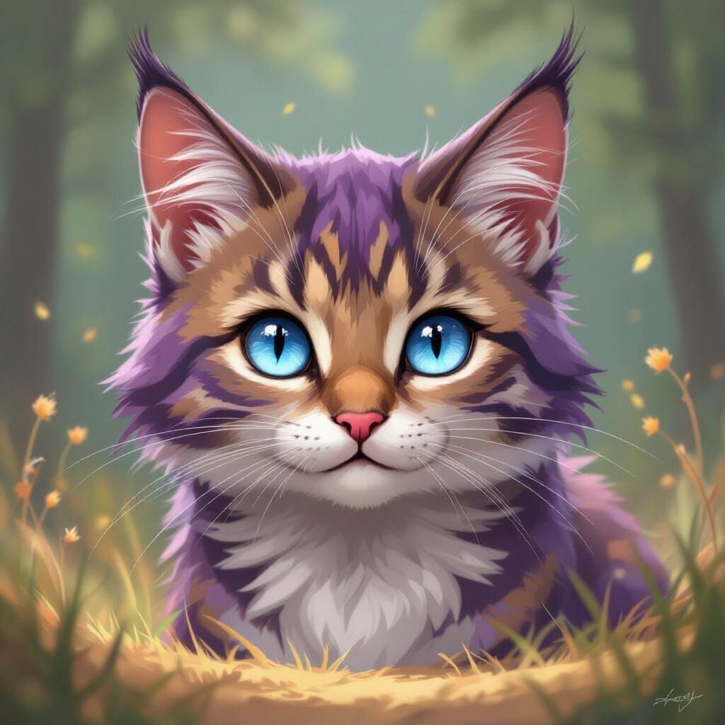 Whimsical Warrior Cat with Blue Eyes, Digital Art