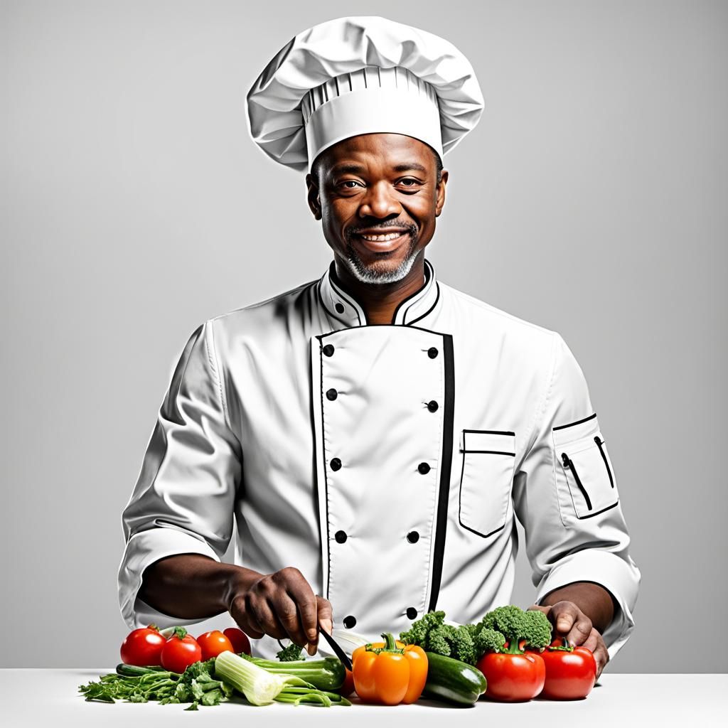 Minimalist Line Art: African American Chef