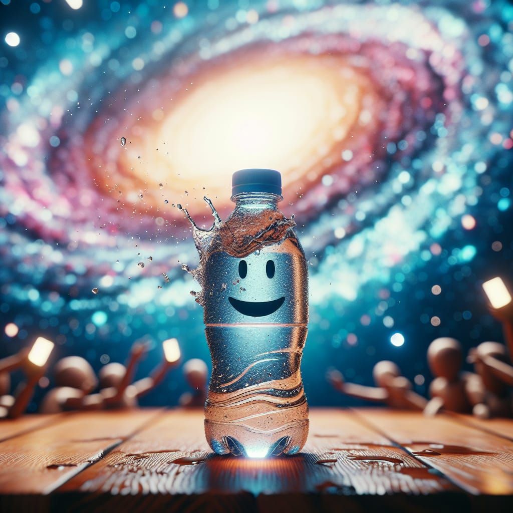 Hyperrealistic Water Bottle in Cosmic Fantasy World