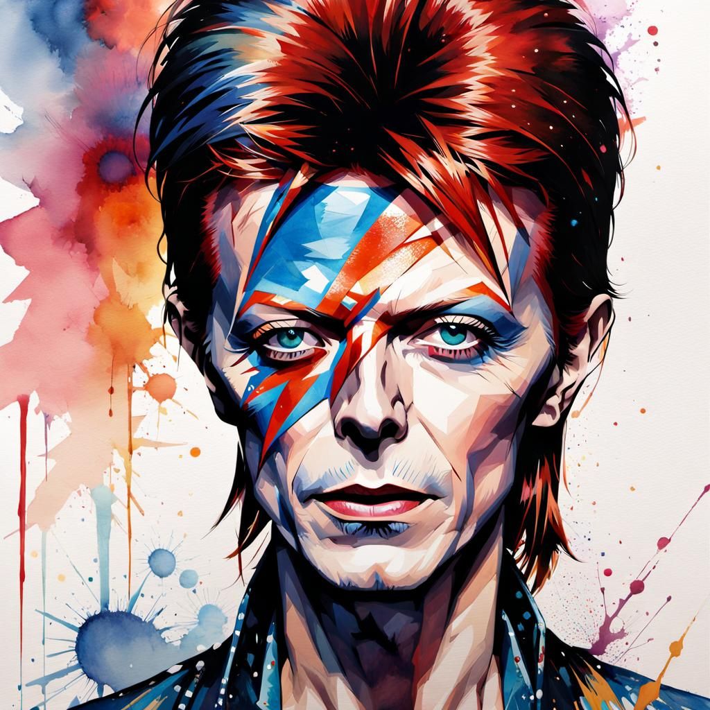 David Bowie as Ziggy Stardust Watercolor Illustration
