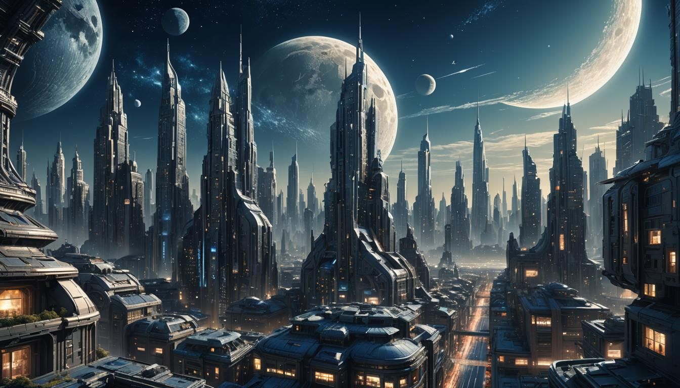 Hyperrealistic Moon City in Sci-Fi Concept Art