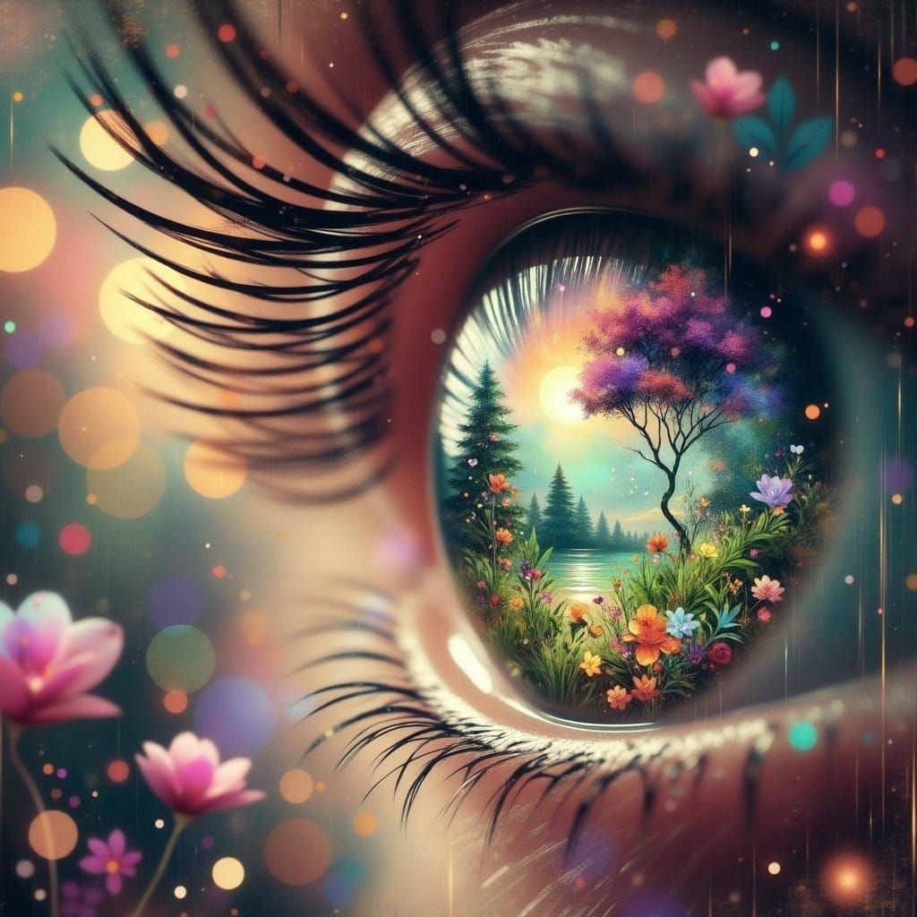 Enchanted Eye: Whimsical Landscape within the Iris