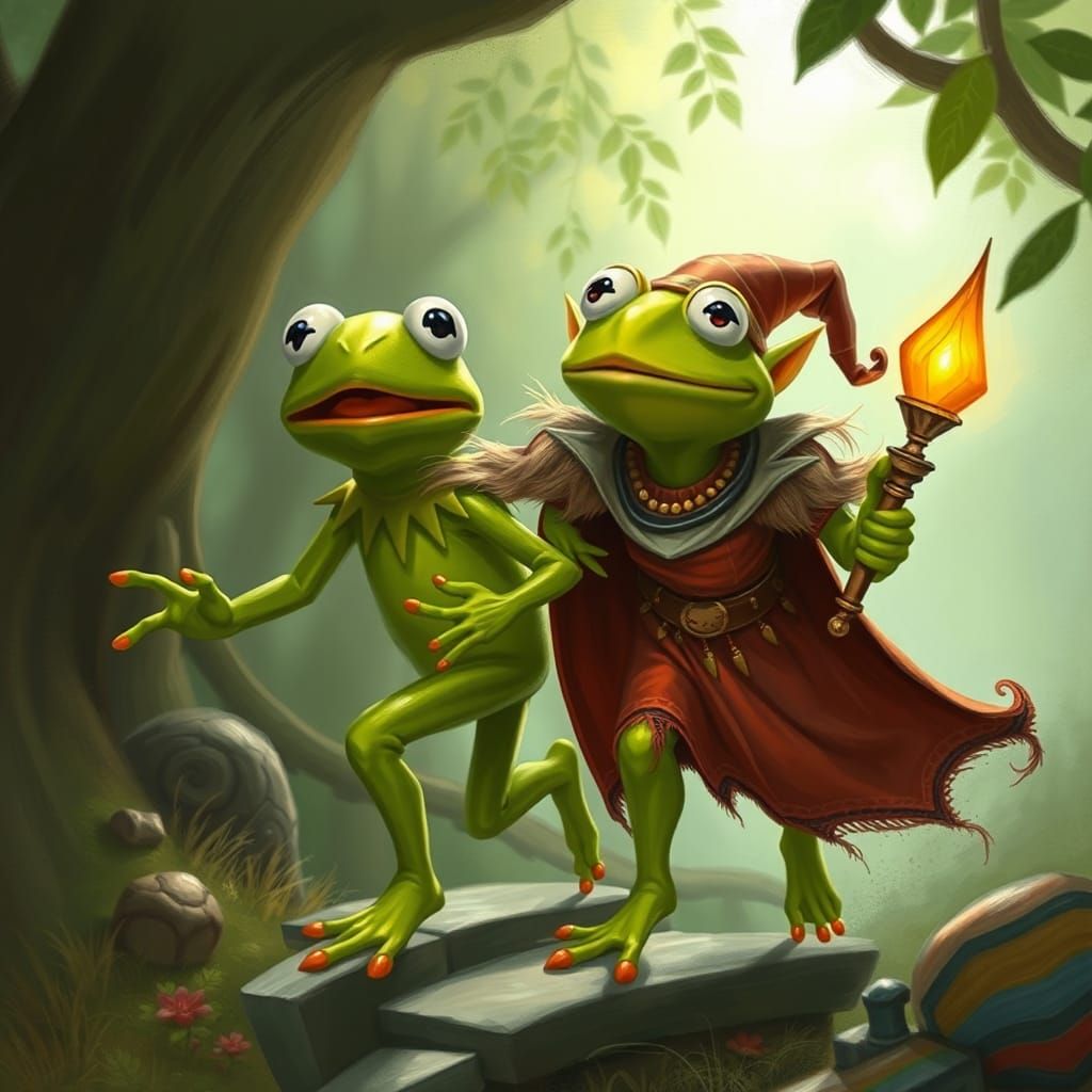 Kermit the Frog Chasing an Elf