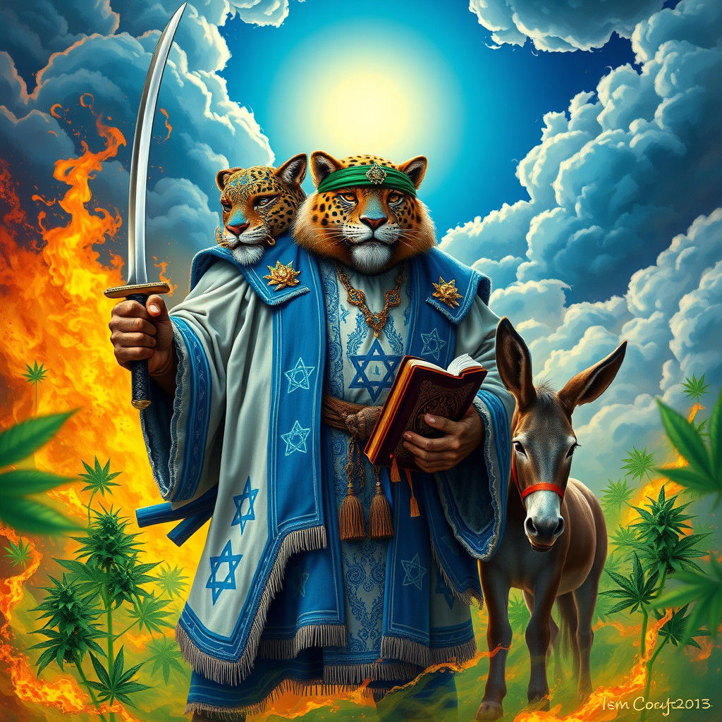 Jaguar Samurai in Israelite Robes with Katana
