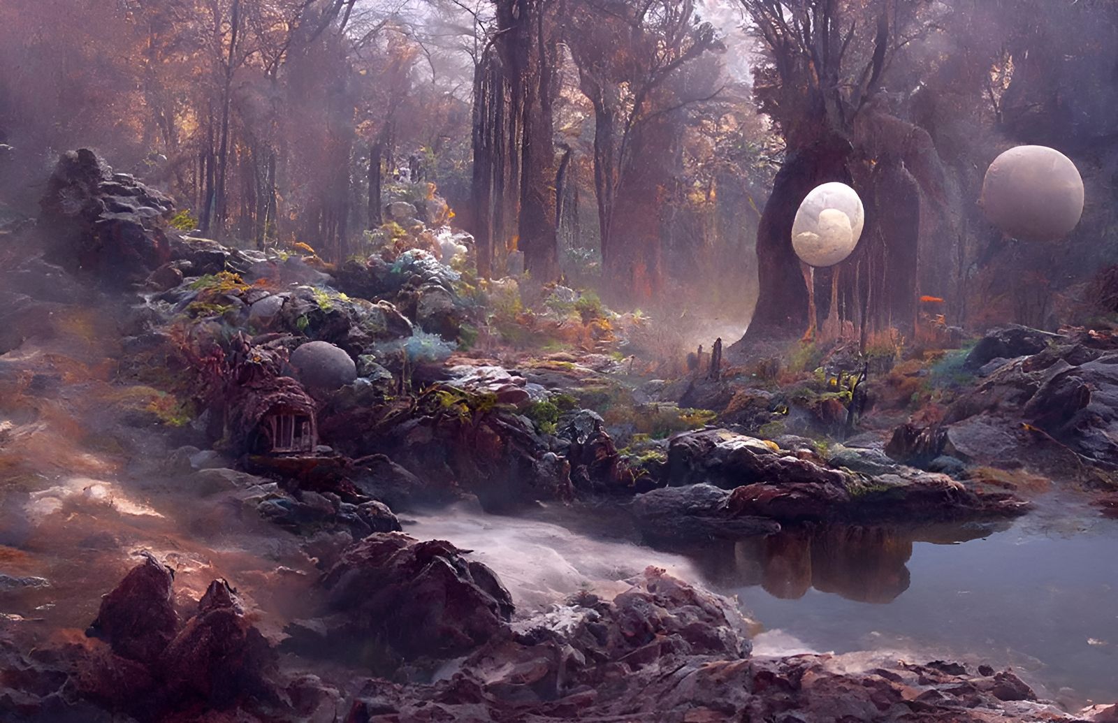 Alien Landscape: Glowing Flora Under Twin Moons