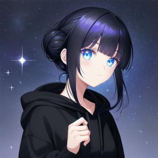 Girl with Dark Hair and Starry Night Sky
