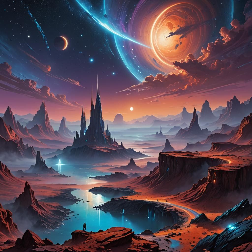 Sci-Fi Landscape with Spaceship in Roger Dean Style