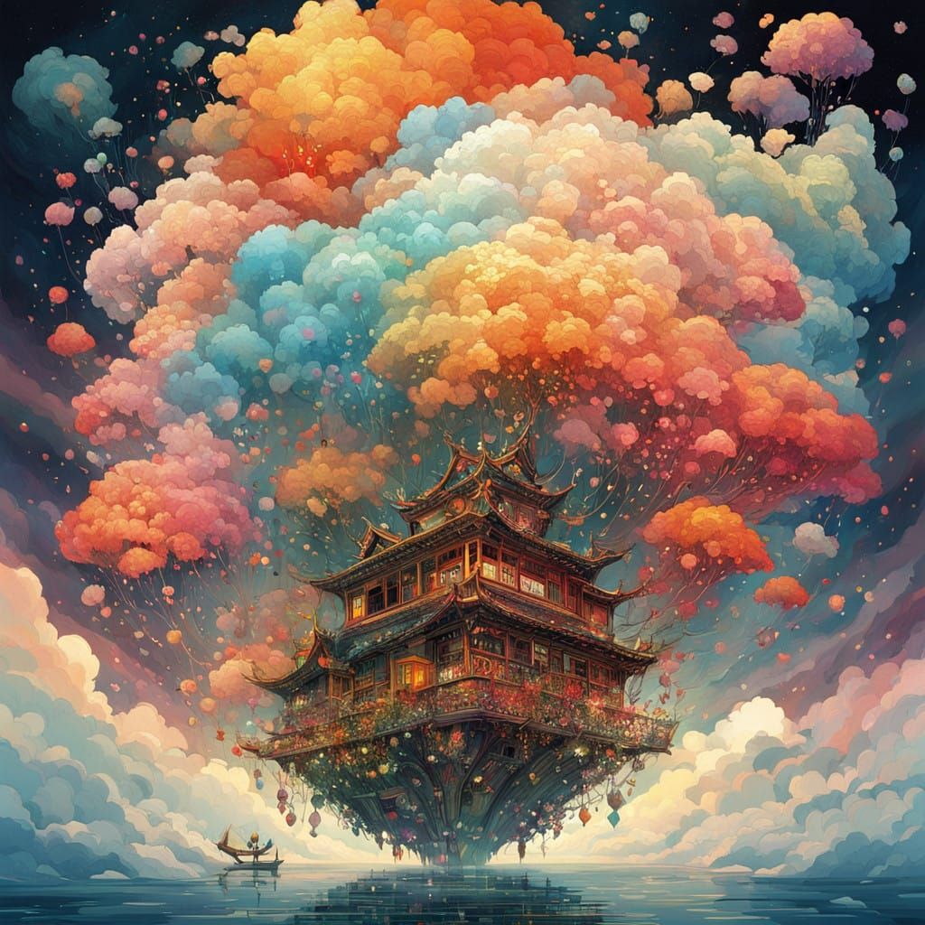 Surreal Flower Blooms in Ethereal Cloudscape