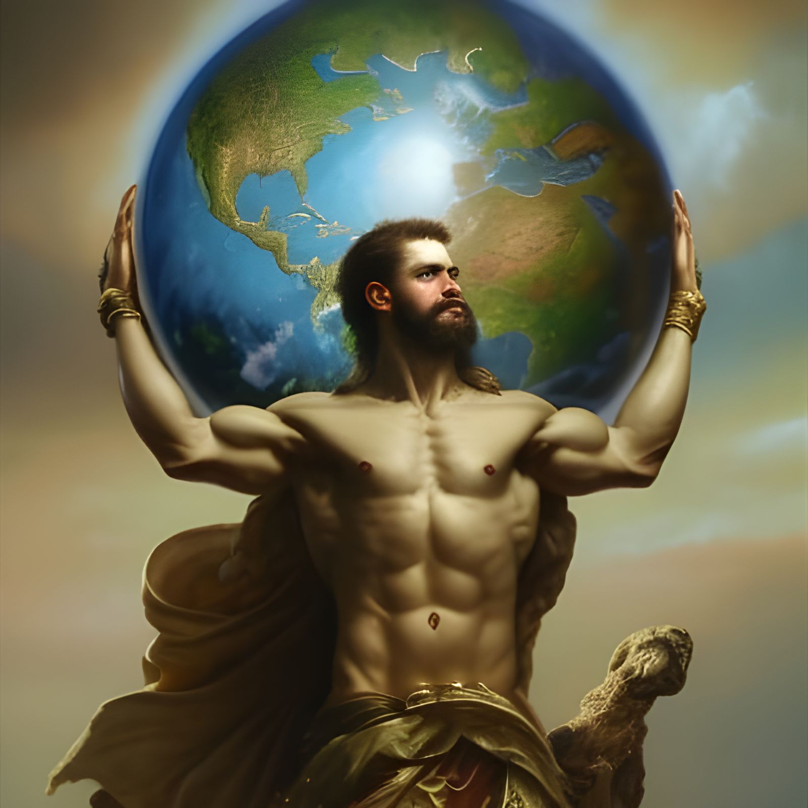 Atlas Carries Earth: Hyperdetailed Digital Masterpiece