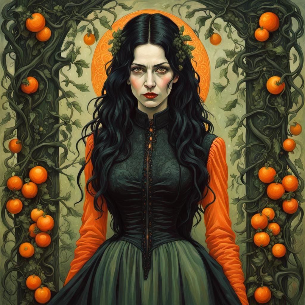 Art Nouveau Woman in Gothic Dress Impasto Painting