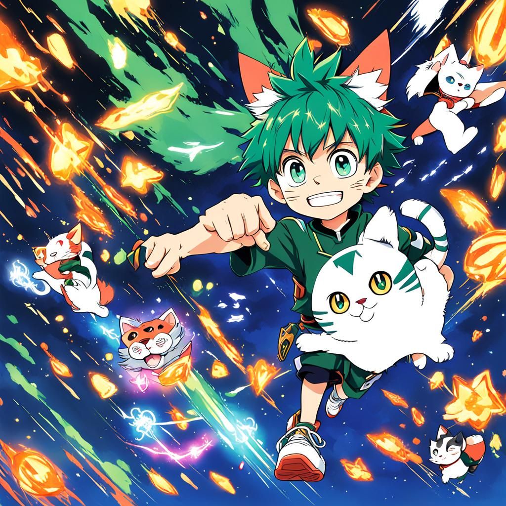 Anime Fusion: Deku Itadori as Cat-Human Hybrid