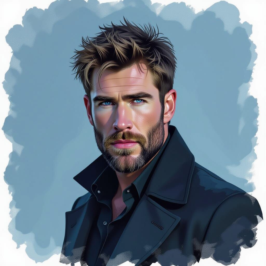 Pale Vampire with Blue Eyes in Dark Attire