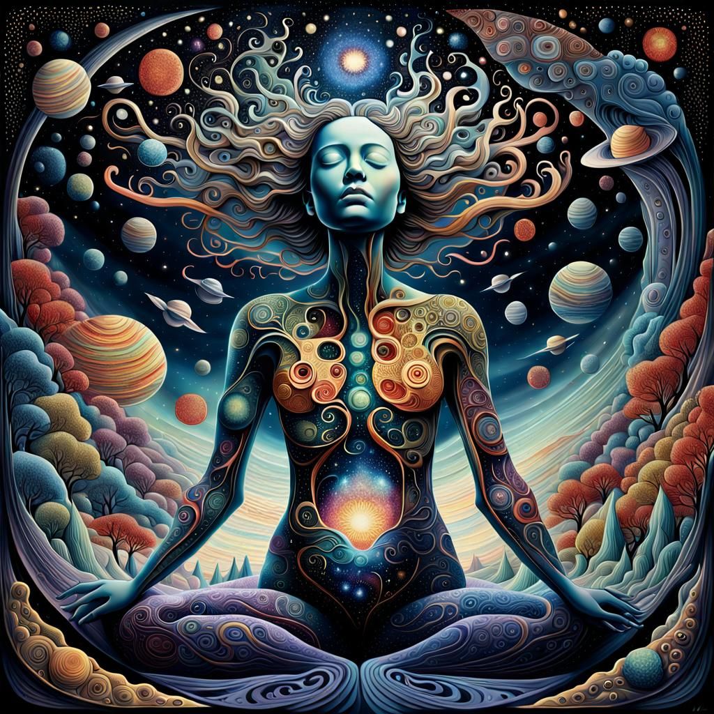 Cosmic Rebirth: Human Figure in Surreal Space