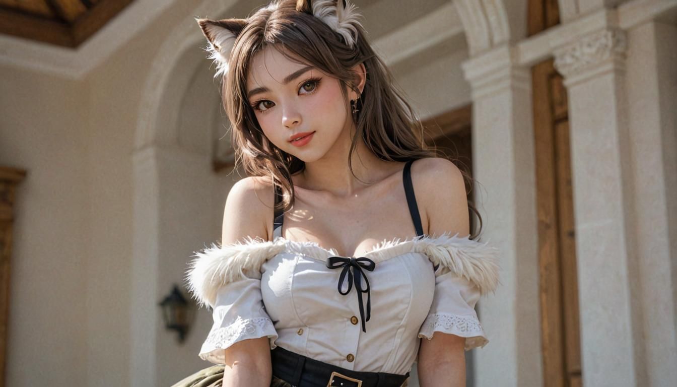 Shy Catgirl with Captivating Gaze in Ultra High Resolution