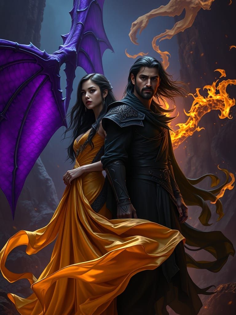 Fantasy Couple in a Dark Realm, Detailed Art