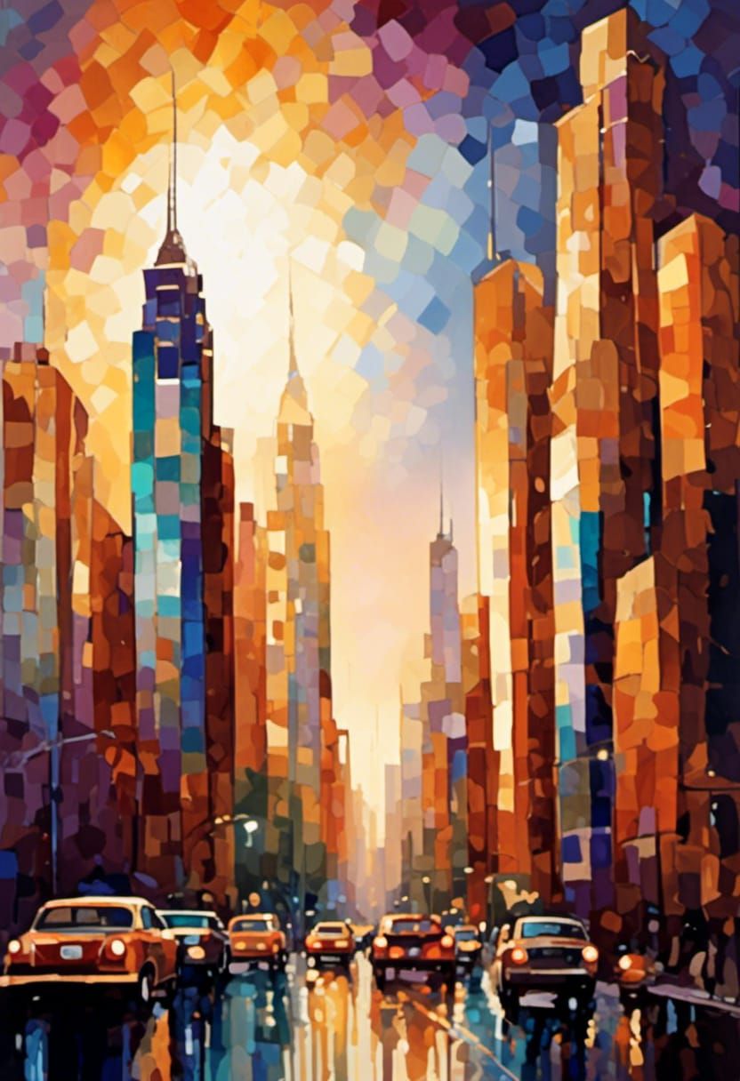 Cityscape at Sunset: Cinematic Oil Painting in 8k