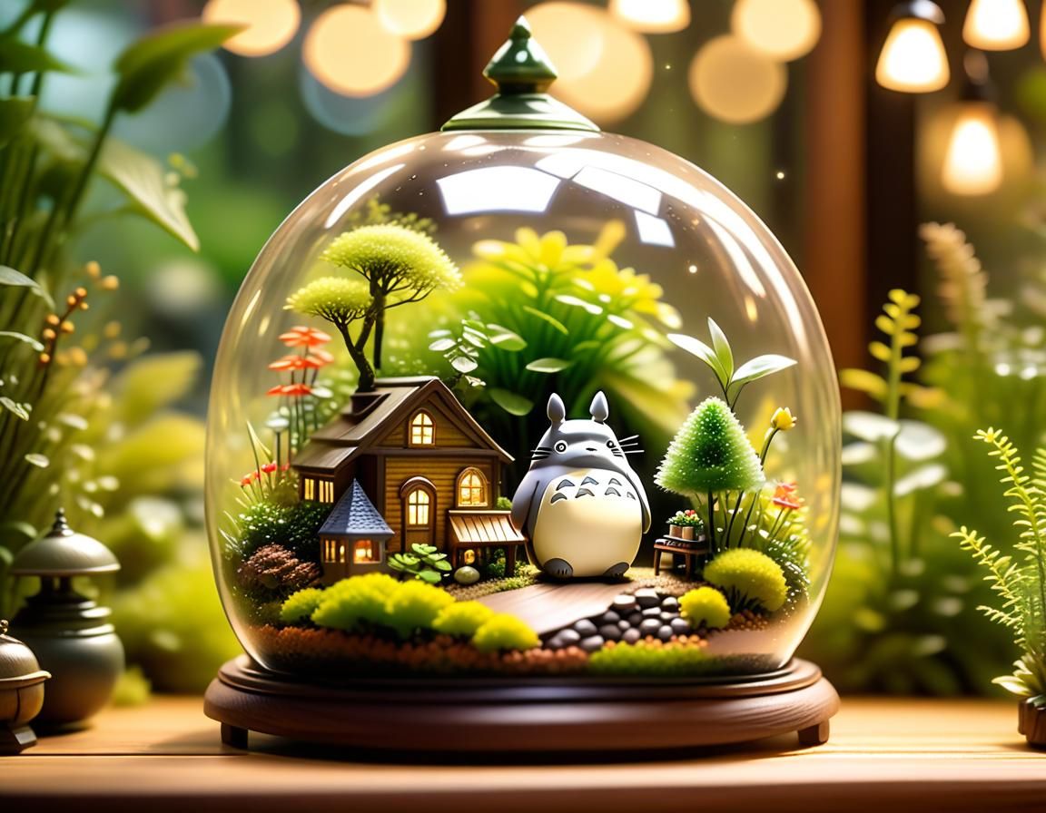 Totoro in a Miniature Fairy Garden Terrarium