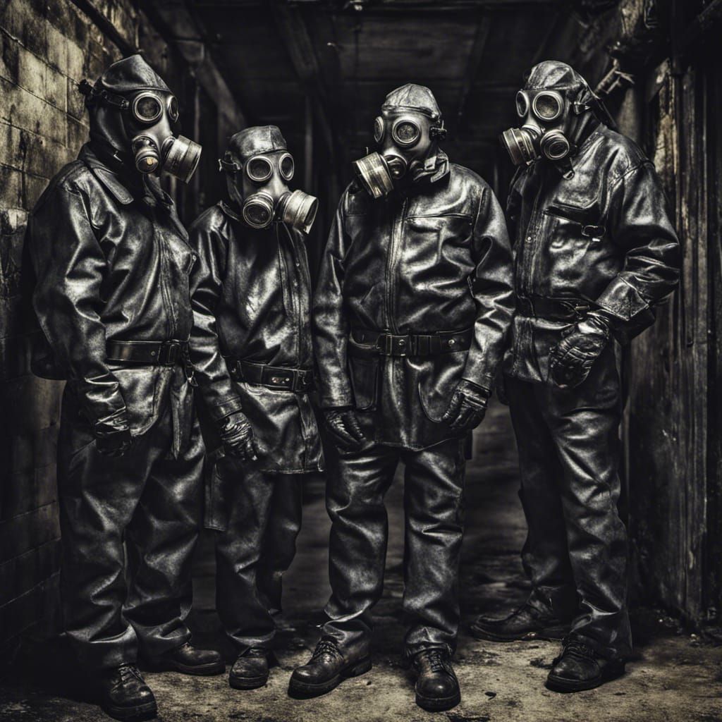 Dungeon Group in Latex and Gas Masks: Hyperrealistic