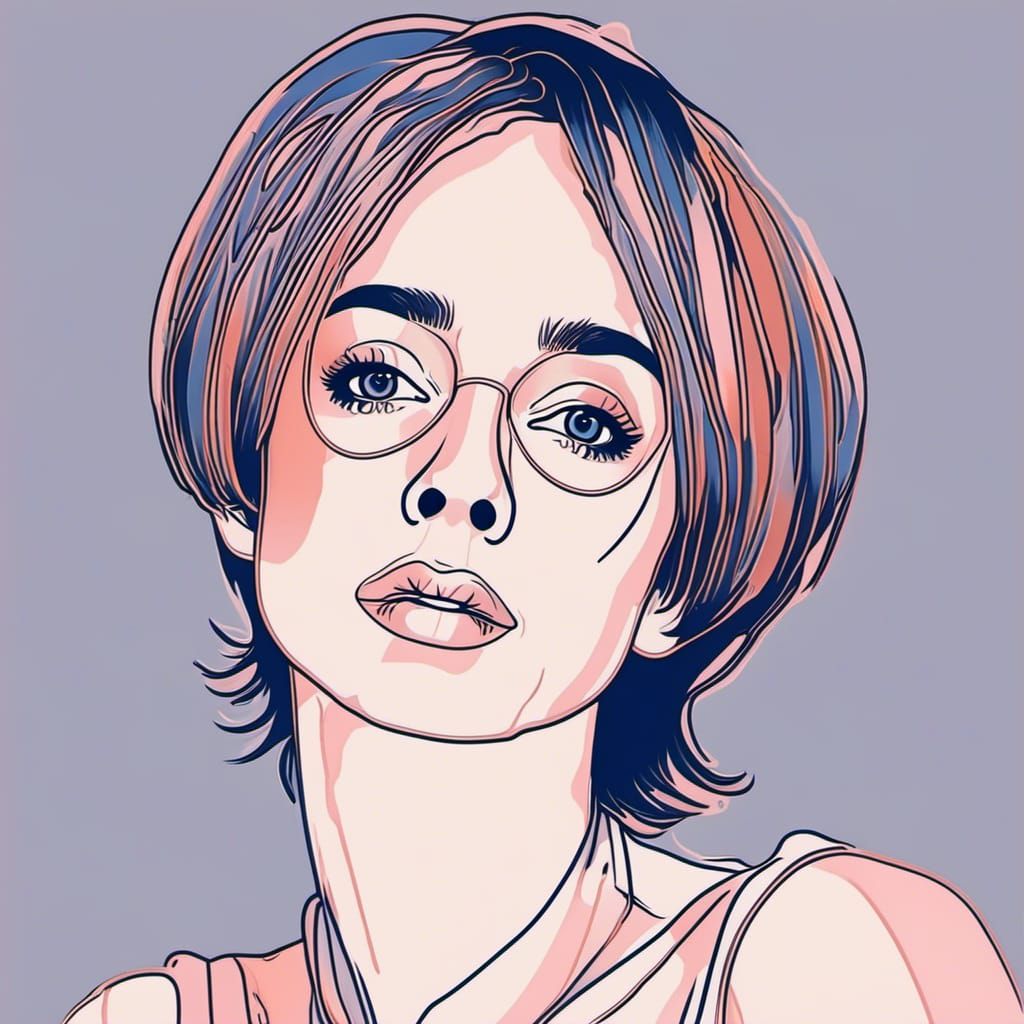 Japandi One-Line Art: Woman in Pastel Hues