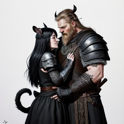 Affectionate Viking Mouse and Cat Comic Art