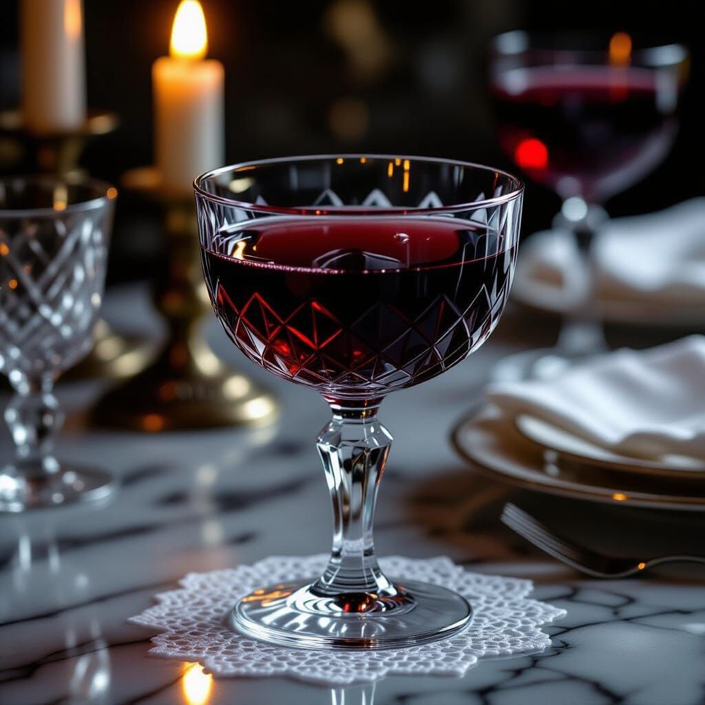 Crystal Champagne Glass with Crimson Bubbles in Gothic Luxur...