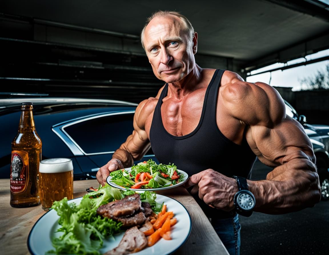 Humorous Schnitzel Portrait with Putin, 3D Digital Art