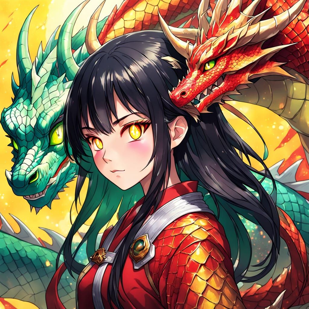 Dragon Girl in Manga Style Close-Up