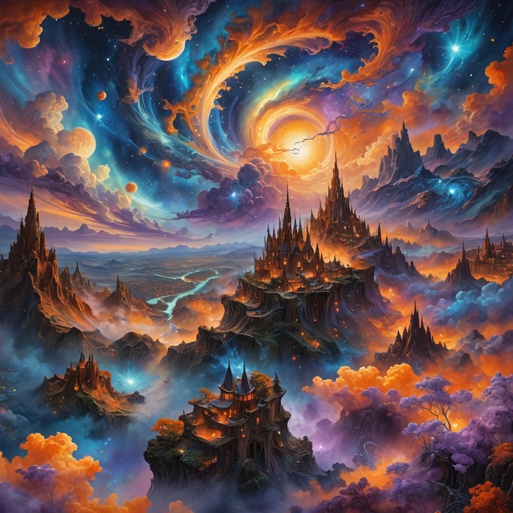 Ethereal Cityscape in Surreal Cosmic Landscape