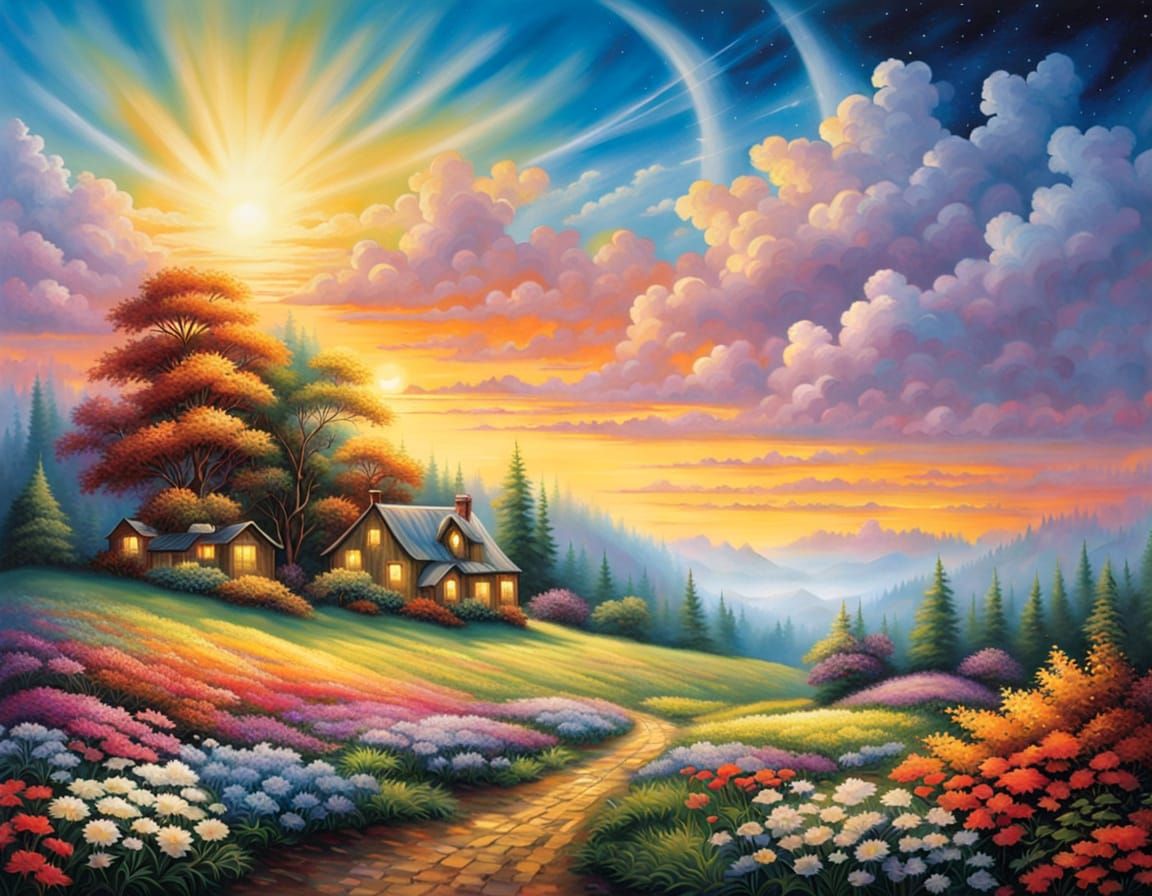 Luminous Flora Under Starlit Sky as Watercolor Art