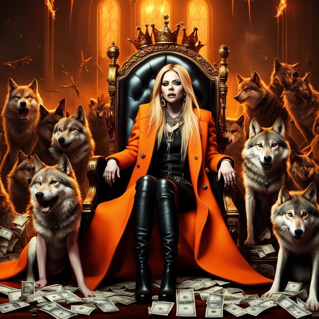 Woman on Throne with Wolves, Digital Matte Painting
