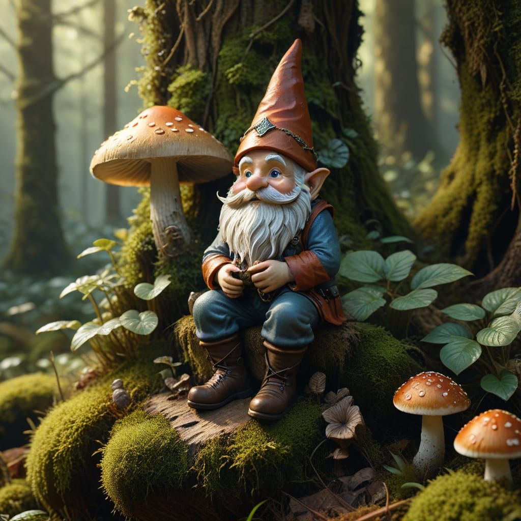 Whimsical Fantasy Gnome Illustration in Earthy Tones
