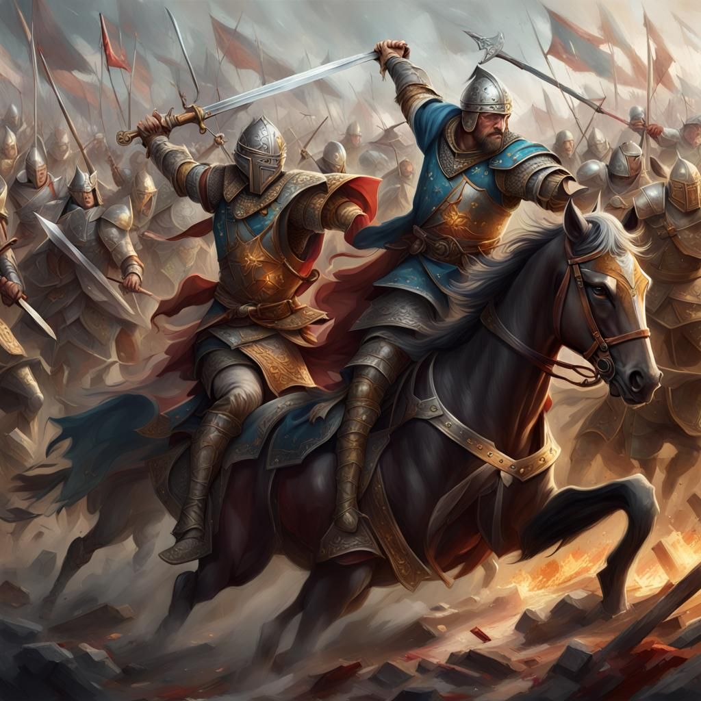 Epic Medieval Battle of Kings, Hyperdetailed Fantasy Art