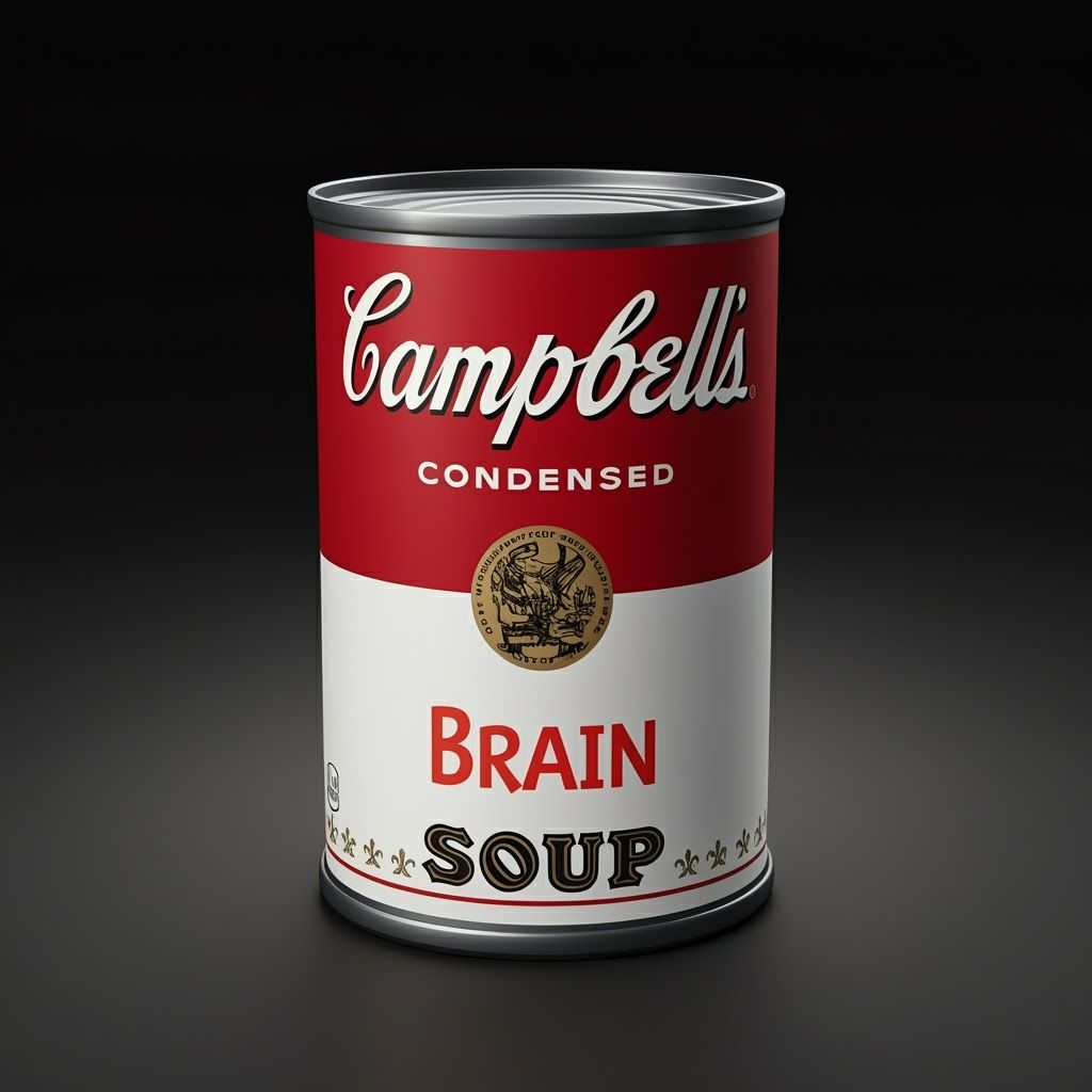 Photorealistic Brain Soup Can in Pop Art Style